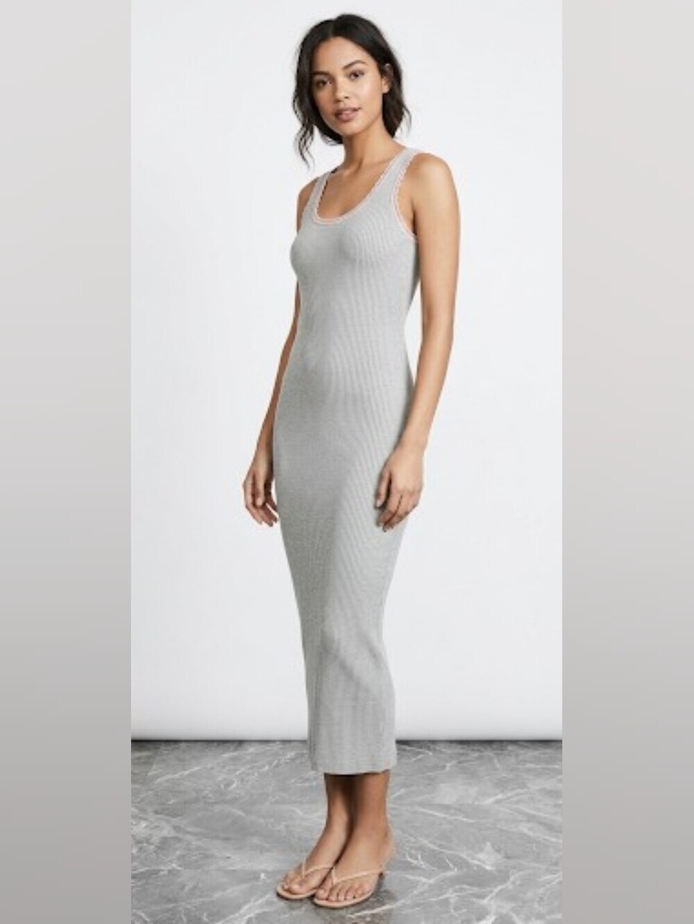 Caroline Constas Grey Ribbed with Pink Trim Dress Size Small